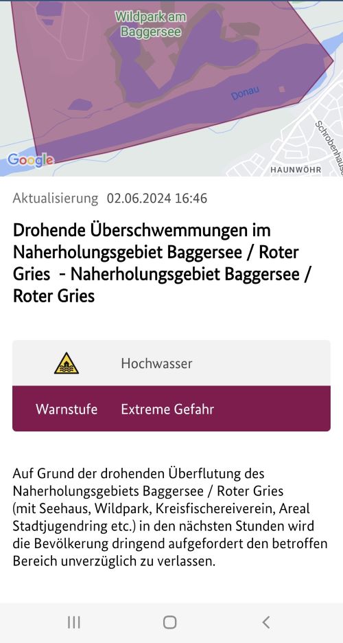 Hochwasserwarnung über NINA
