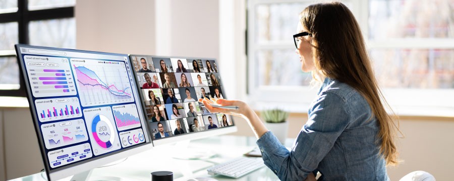 Digitale Ratsitzung Frau am PC