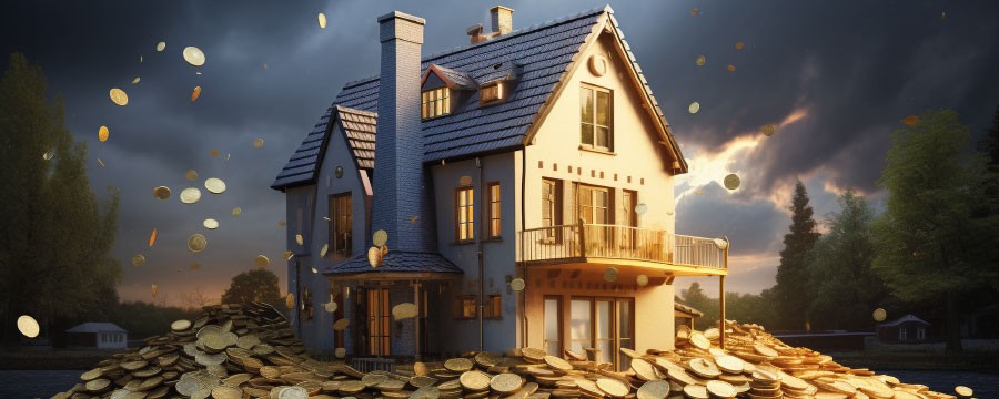 Haus auf MÜüzen gebaut Symbolbild