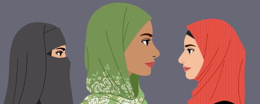 Frauen mit Kopftuch und verschleiert Grafische Darstellung