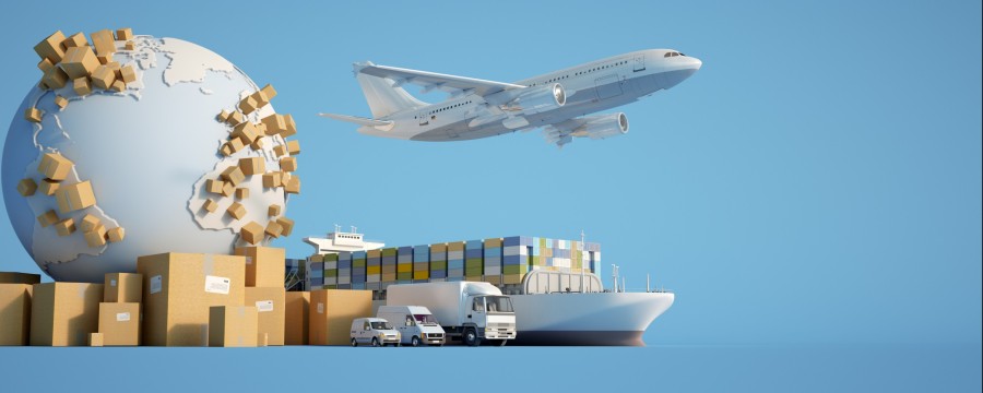 Flugzeug, Schiff, Transporter -  Logistik Symbolbild