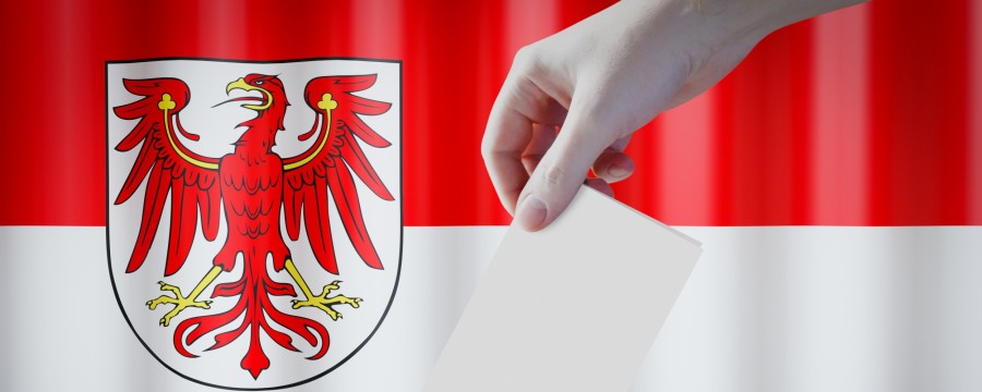 Landtagswahl in Brandenburg am 22. September Symbolbild Wahlurne und roter Adler