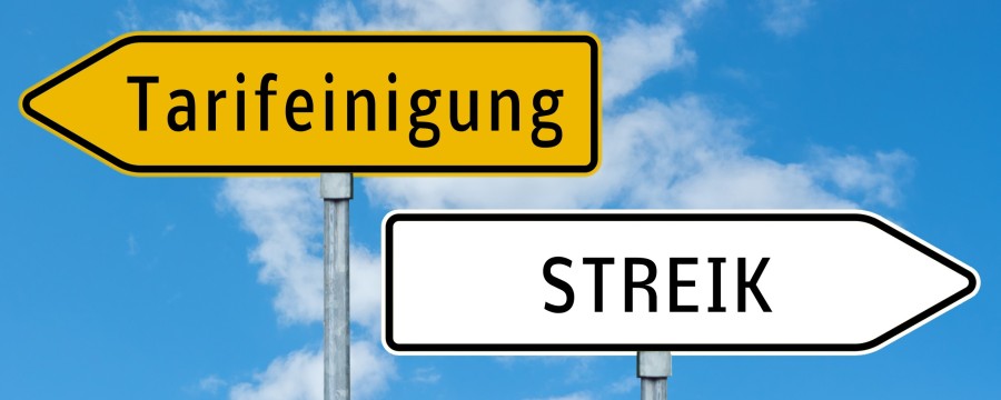 Tarifverhandlungen Öffentlicher Dienst 2025 Symbolbild: Schilder mit Tarifeinigung und Streik