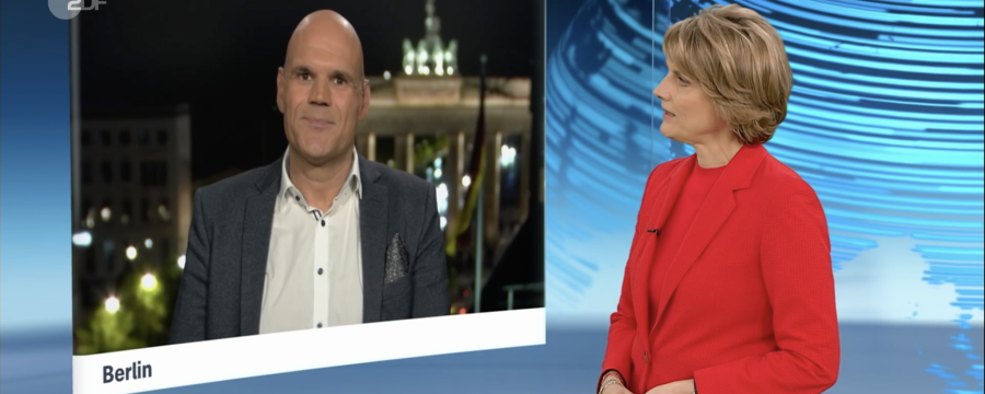 Marietta Slomka im ZDF Heute Journal im Gespräch mit KOMMUNAL-Chefredakteur Christian Erhardt-Maciejewski