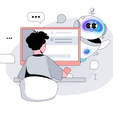 Mensch arbeitet am Computer mit künstlicher Intelligenz