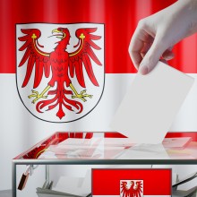 Landtagswahl in Brandenburg am 22. September Symbolbild Wahlurne und roter Adler