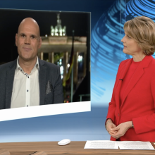 Marietta Slomka im ZDF Heute Journal im Gespräch mit KOMMUNAL-Chefredakteur Christian Erhardt-Maciejewski